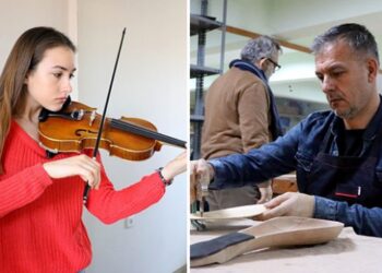 Babalarının yaptığı enstrümanları çocukları çalıyor