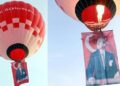 Türkiye’nin ilk yerli sıcak hava balonu, Atatürk posteri ve Türk bayrağı ile havalandı