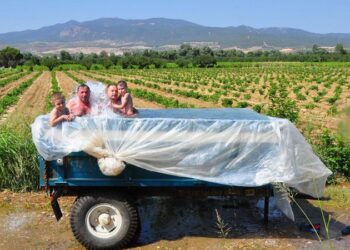 Traktörün römorkunu çocuklar için havuza çevirdi