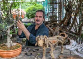 Doğadan topladığı odun parçalarına hayat veriyor